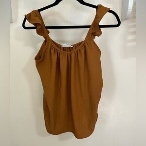 Carly Jean Los Angeles Rust Brown Ruffle Strap Tank